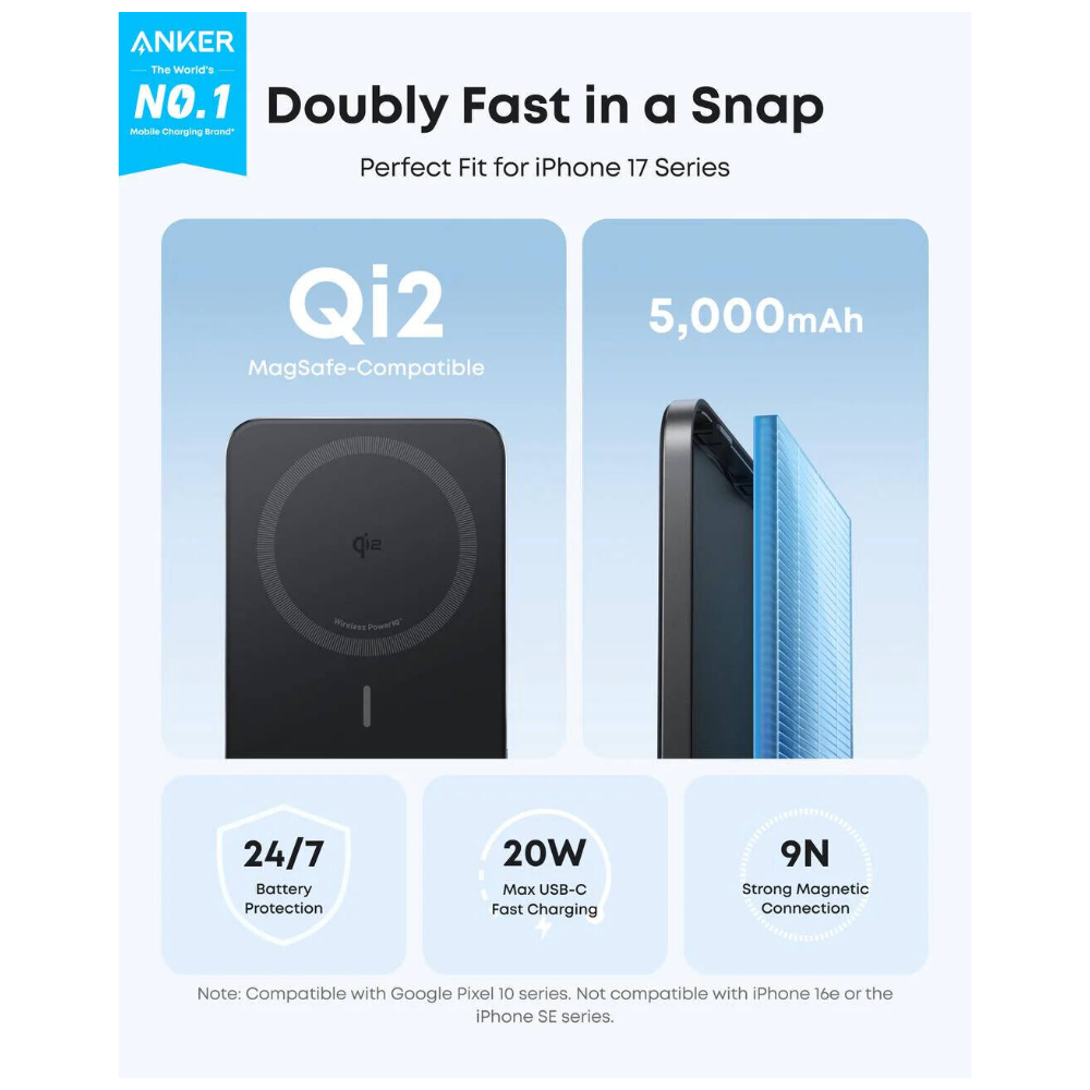 Anker Nano Card-Like Wireless Power Bank (5,000 mAh, 15W) (A1665h11)