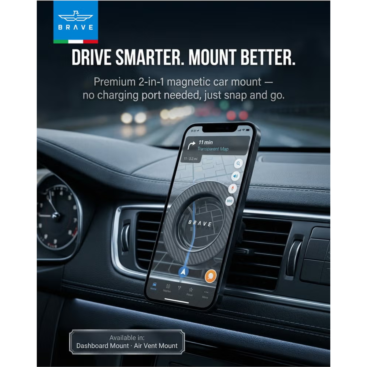 Brave 2-in-1 Universal Magnetic Car Mount