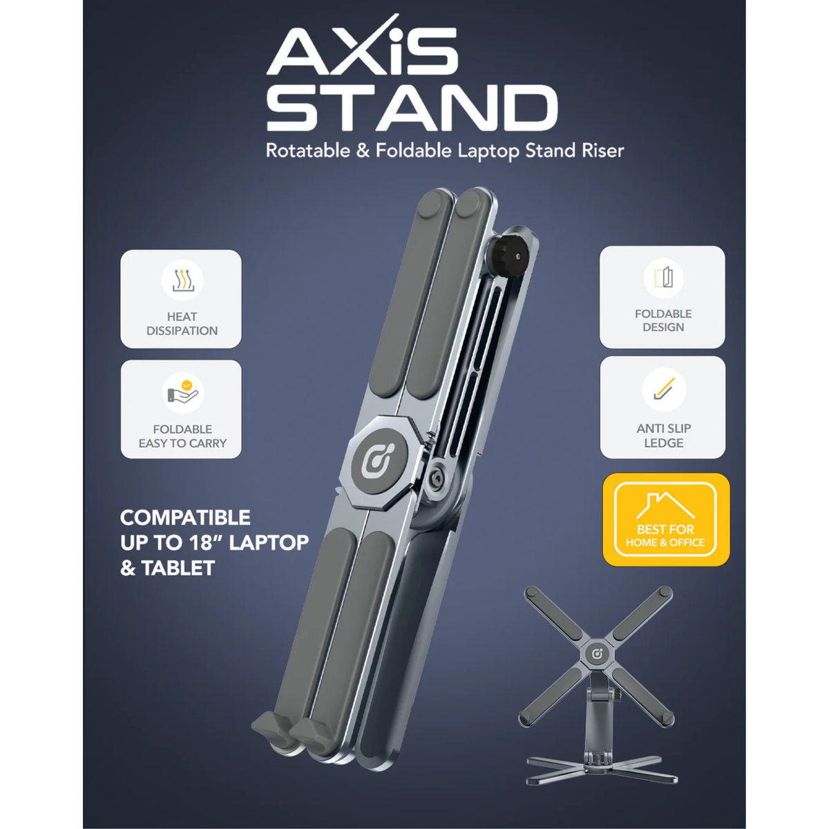 Remson Axis Stand Rotatable and Foldable Laptop and Tablet Stand