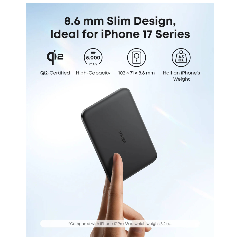 Anker Nano Card-Like Wireless Power Bank (5,000 mAh, 15W) (A1665h11)