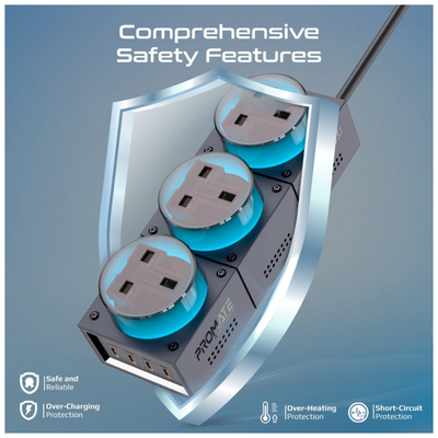 Promate 240W Triple AC Sockets GaNFast™ Charging Station