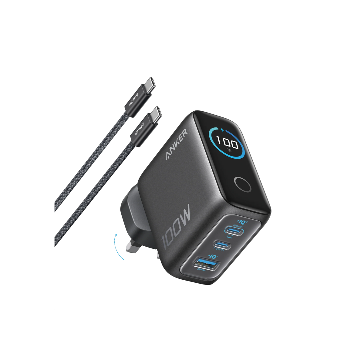 Anker Charger Smart Display 100W with Type-C Cable (b121bkz1)