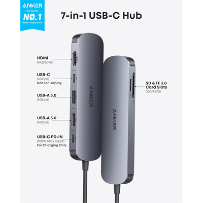 Anker Portable Multi-Function USB C HUB 7 in 1 (a83d2ha1)