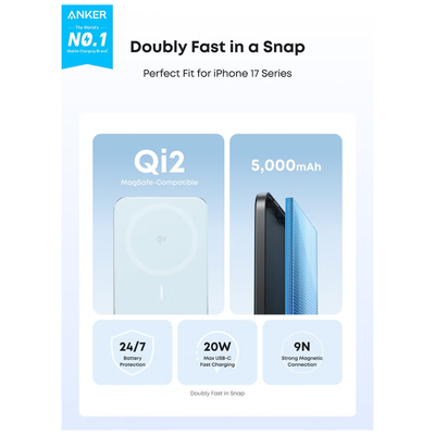 Anker Nano Card-Like Wireless Power Bank (5,000 mAh, 15W) (A1665H61)