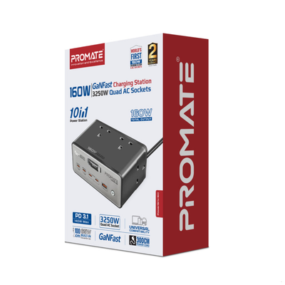 Promate 3250W Quad AC Sockets GaNFast™ PD 3.1 Charging Station