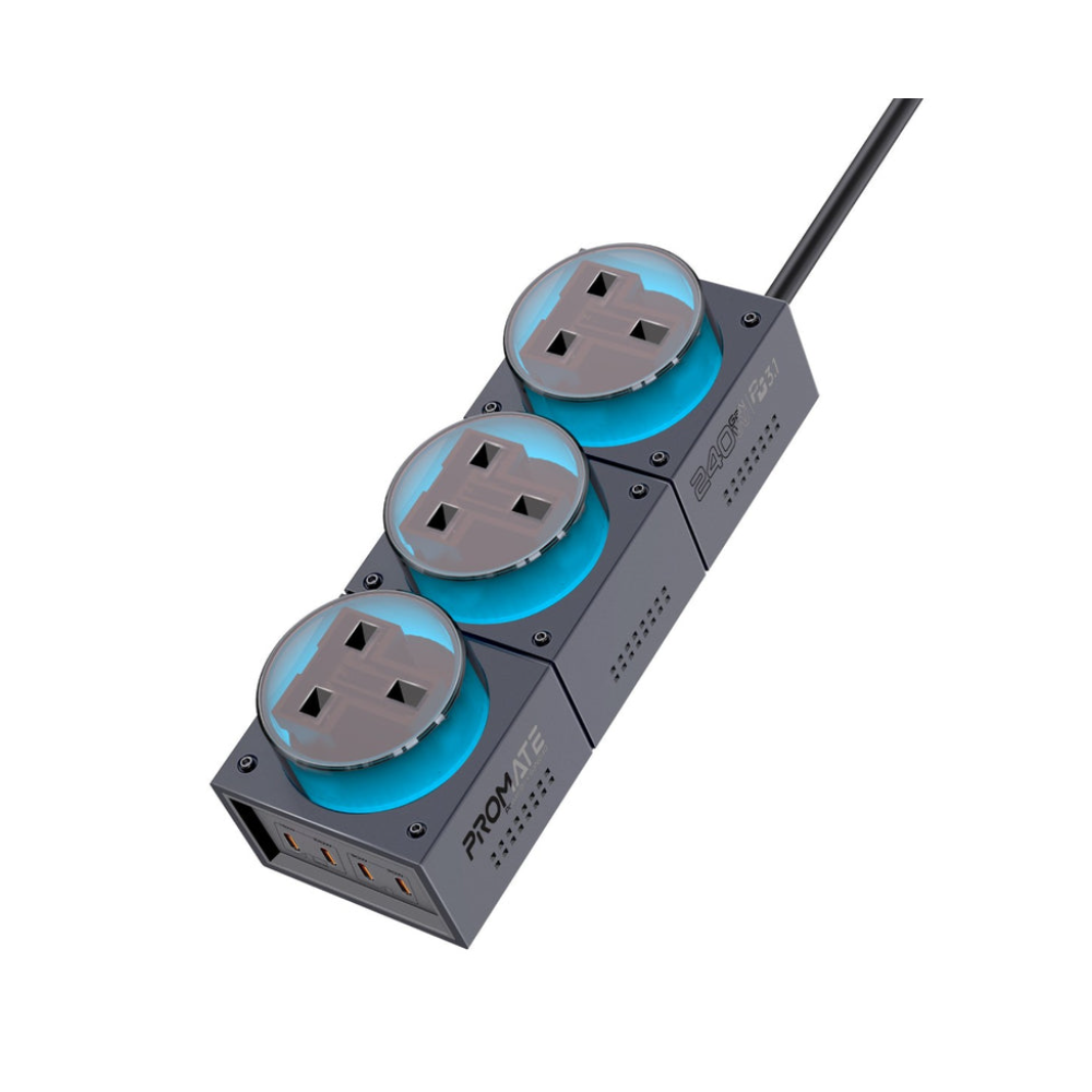 Promate 240W Triple AC Sockets GaNFast™ Charging Station